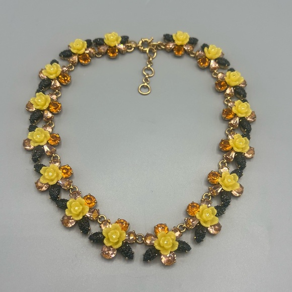 J. Crew Firefly Yellow Floral Jeweled Statement Necklace - Picture 3 of 5